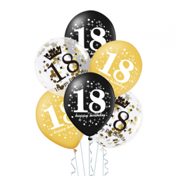 Zestaw balonów na 18 urodziny złote i konfetti - 1 op.